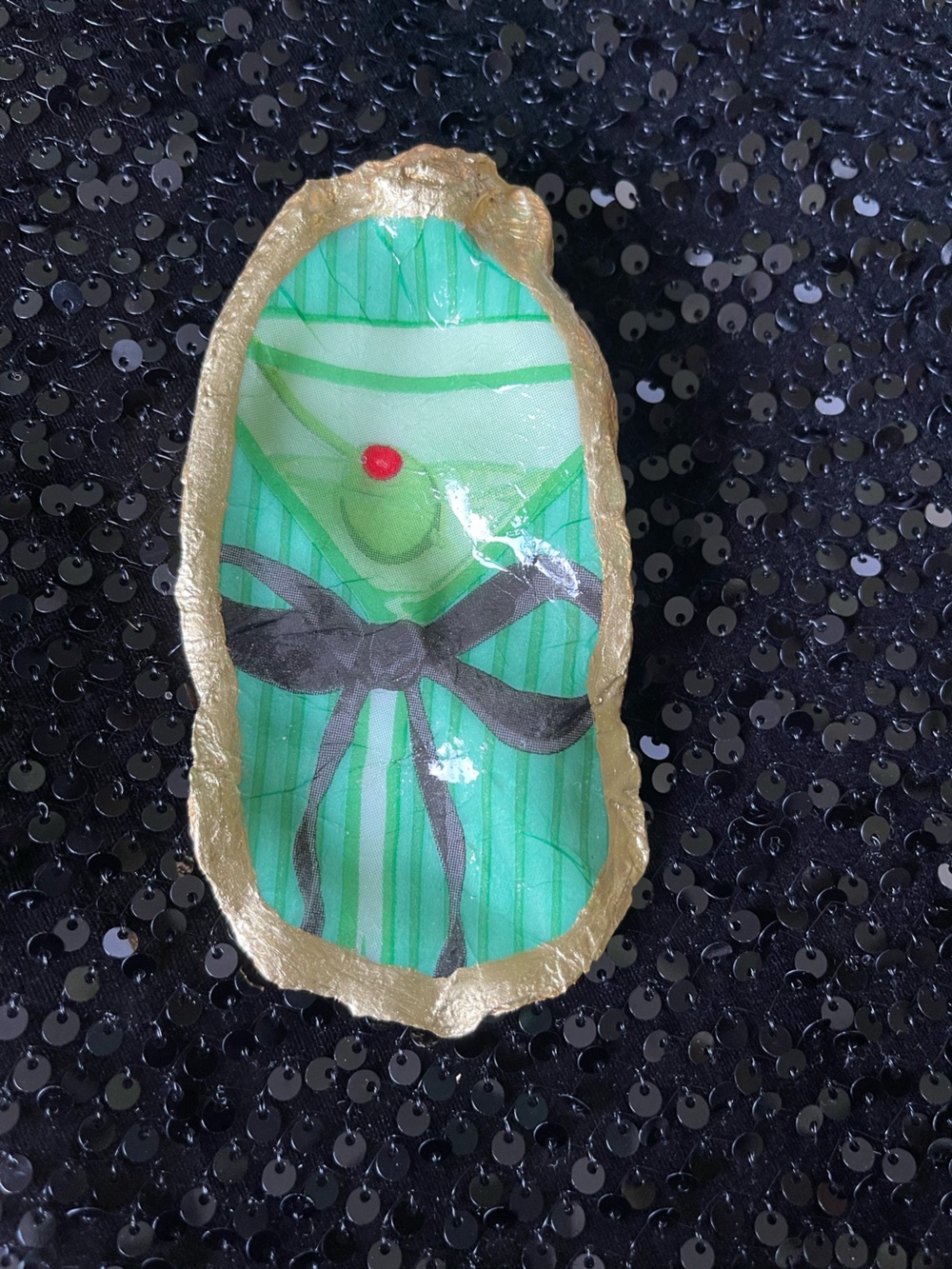 Green Martini w/Black Bow Trinket Tray